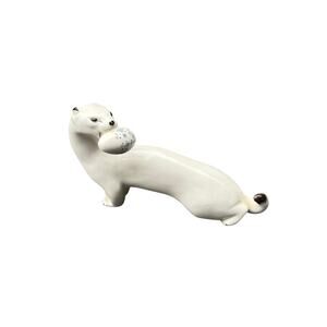 Vtg Lomonosov Porcelain Mongoose / Weasel Figurine w/ Egg Made in Russa USSR